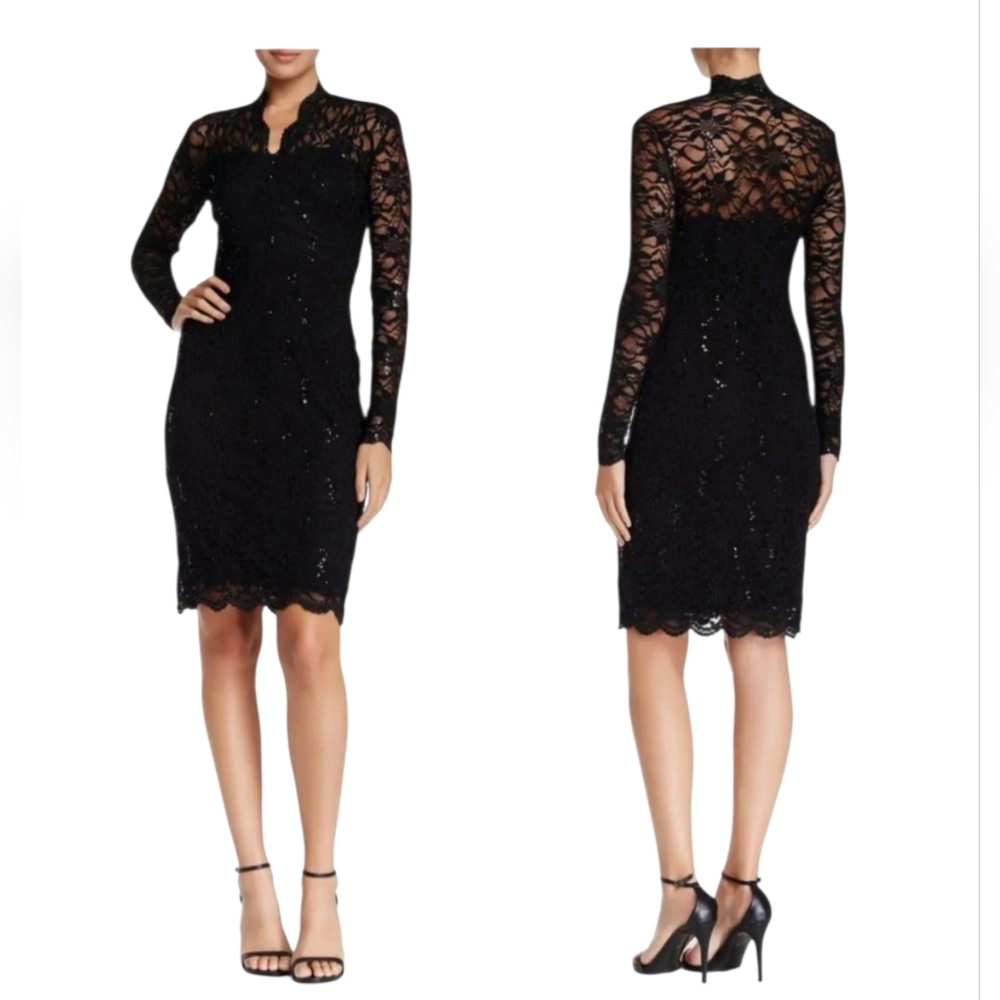 MARINA Black Sequin Lace Dress